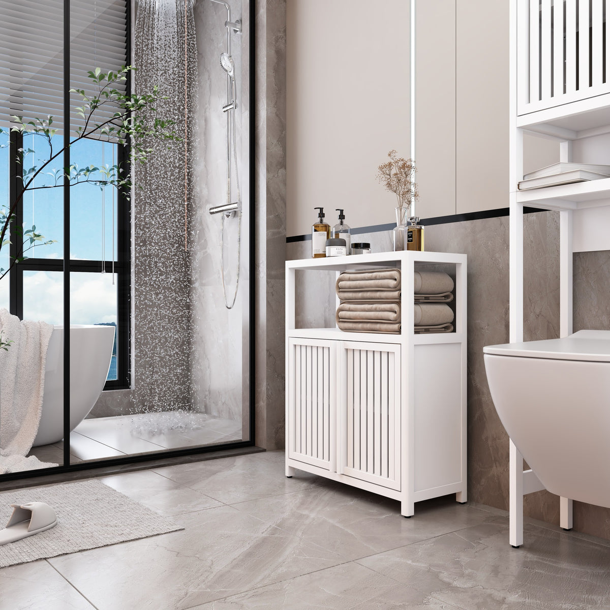 White Large Capacity Bamboo Storage Cabinet Furniture for Bathroom Living Room Bathroom Bamboo Storage Cabinet With Shelves