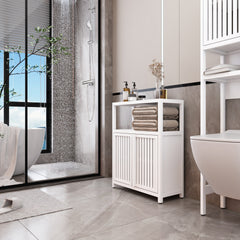 White Large Capacity Bamboo Storage Cabinet Furniture for Bathroom Living Room Bathroom Bamboo Storage Cabinet With Shelves