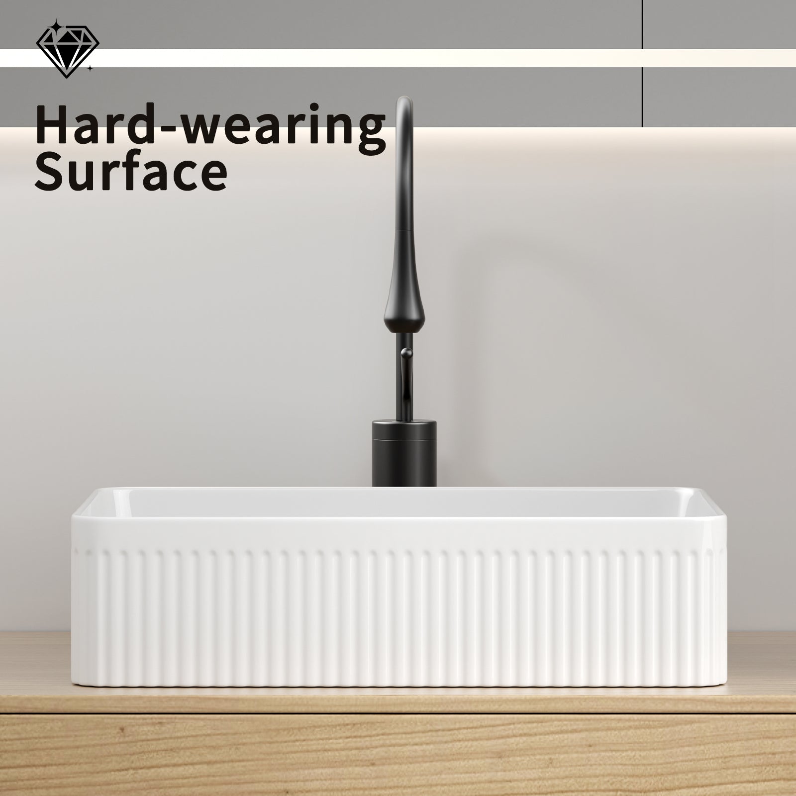 Vessel Sink Rectangular Above Counter White Porcelain Ceramic Modern Bathroom Vanity Sink Rectangle Art Basin