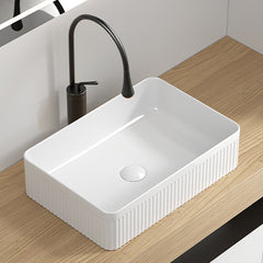 Vessel Sink Rectangular Above Counter White Porcelain Ceramic Modern Bathroom Vanity Sink Rectangle Art Basin