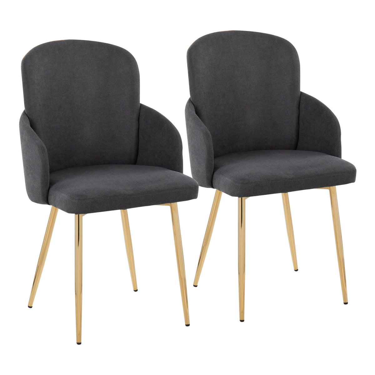 Dahlia Contemporary Dining Chair in Gold Metal and Grey Fabric with Chrome Accent by LumiSource - Set of 2