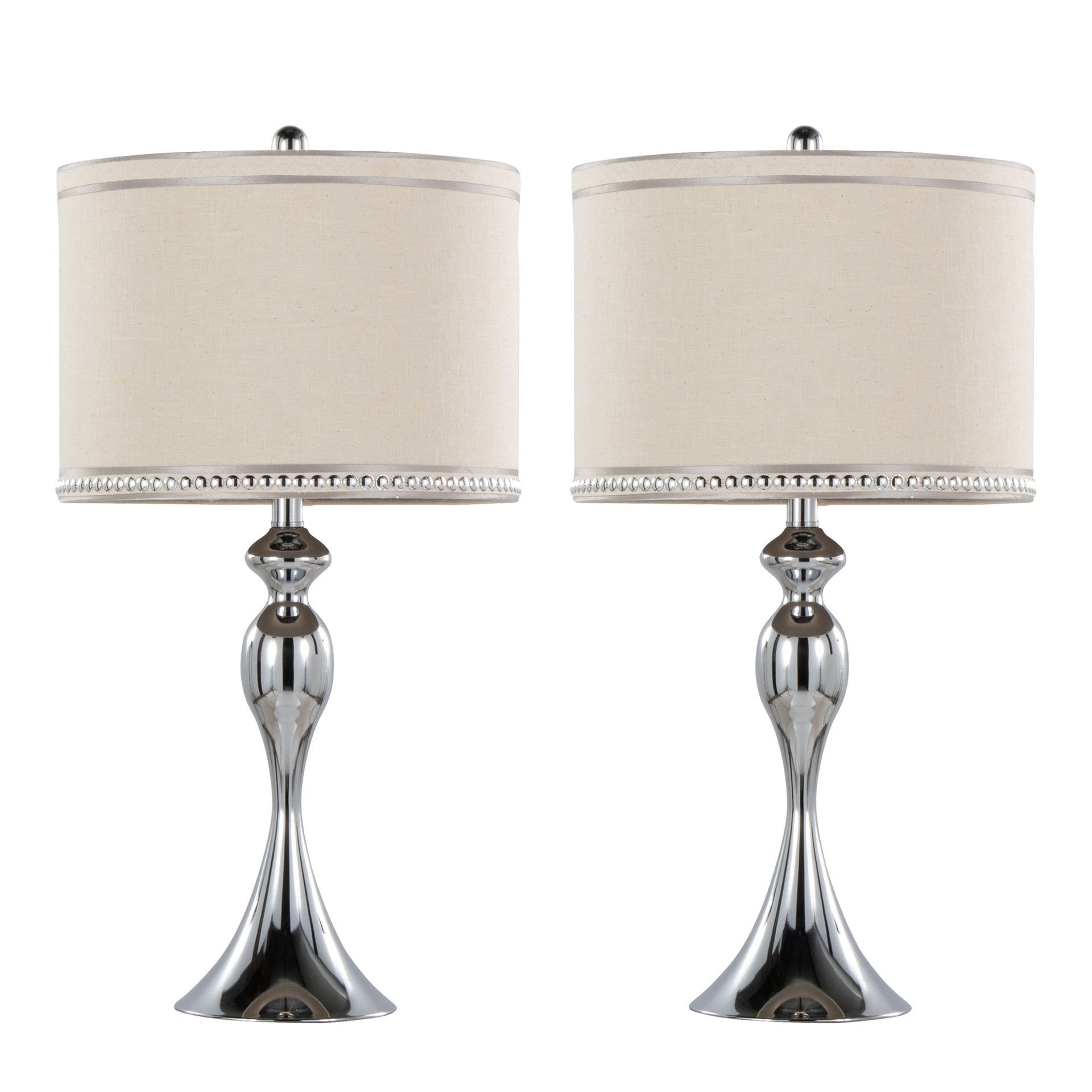 Ashland 27" Contemporary Metal Table Lamp in Polished Chrome and Cream Linen Shade with Trim from Grandview Gallery by LumiSource - Set of 2