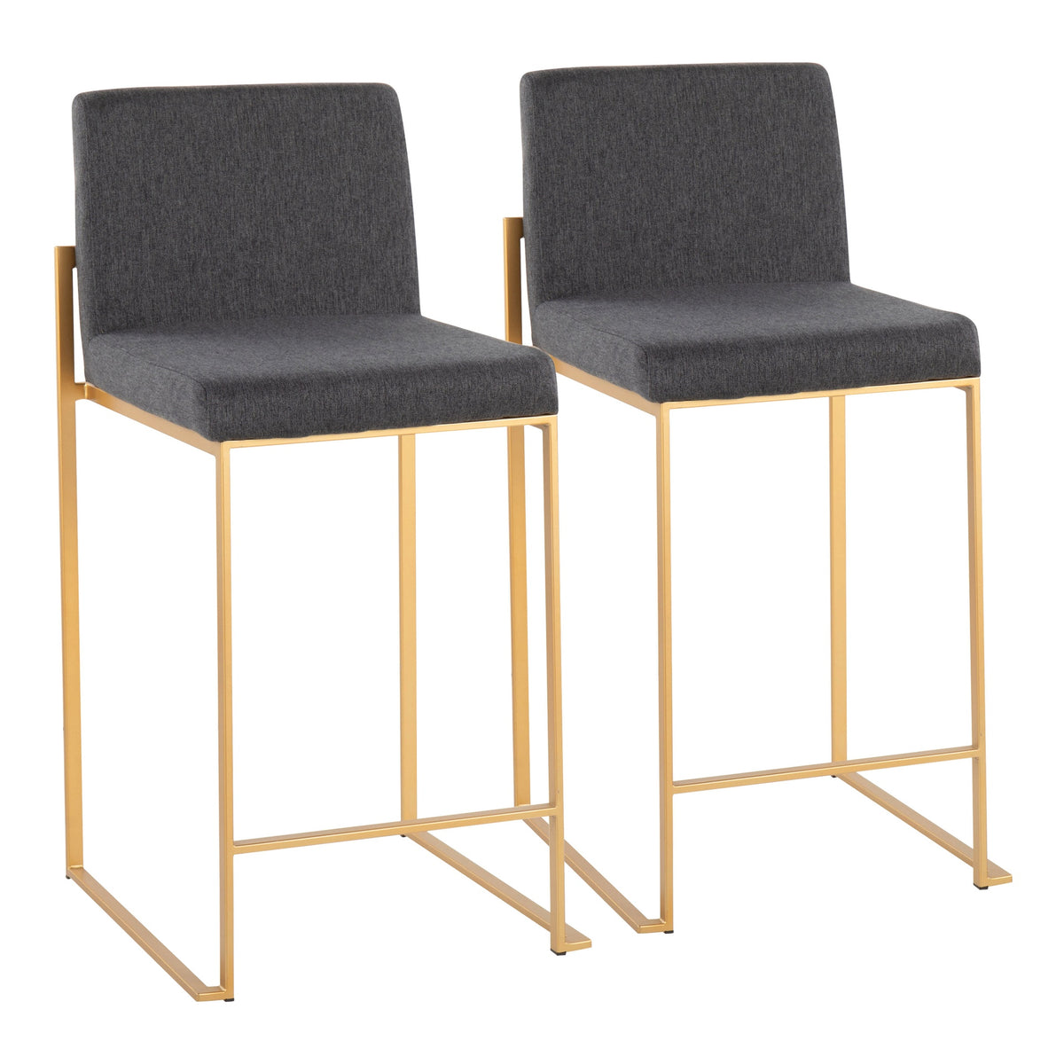 Fuji Contemporary High Back Counter Stool in Gold Steel and Charcoal Fabric by LumiSource - Set of 2