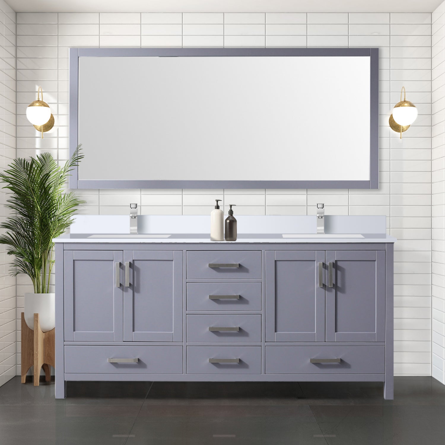 Dark Grey Double Bath Vanity 72 in. W x 22 in. D, Cultured Marble Top, and Faucet Set