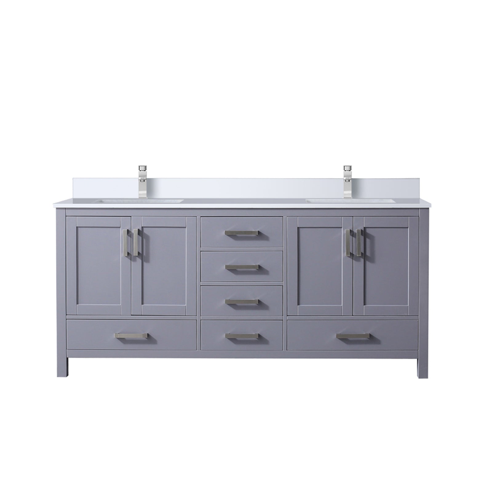 Dark Grey Double Bath Vanity 72 in. W x 22 in. D, White Quartz Top, and Faucet Set