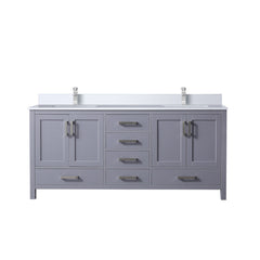 Dark Grey Double Bath Vanity 72 in. W x 22 in. D, White Quartz Top, and Faucet Set