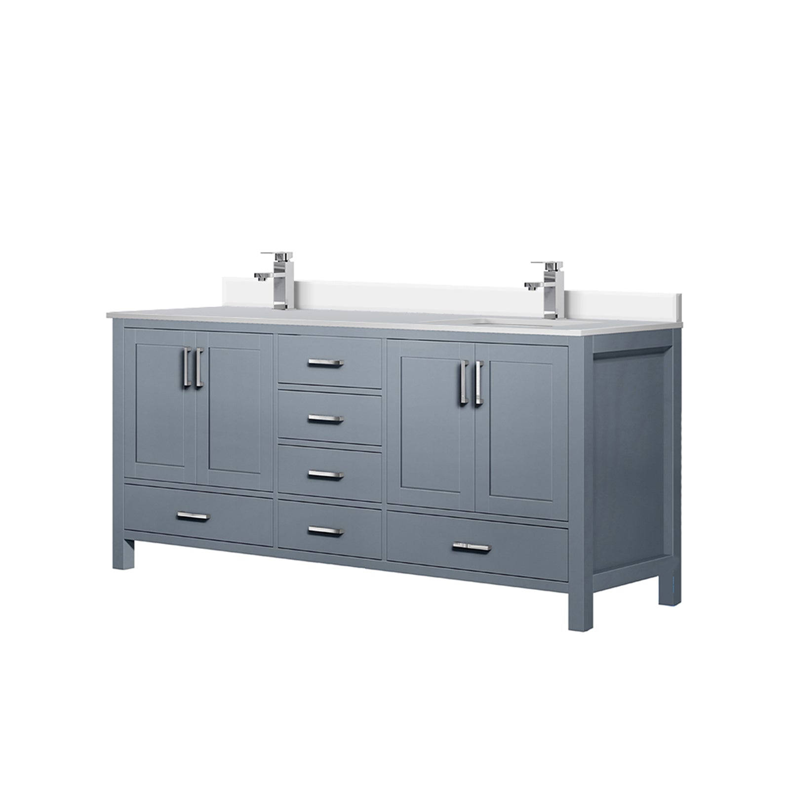 Dark Grey Double Bath Vanity 72 in. W x 22 in. D, White Quartz Top, and Faucet Set