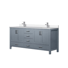 Dark Grey Double Bath Vanity 72 in. W x 22 in. D, White Quartz Top, and Faucet Set