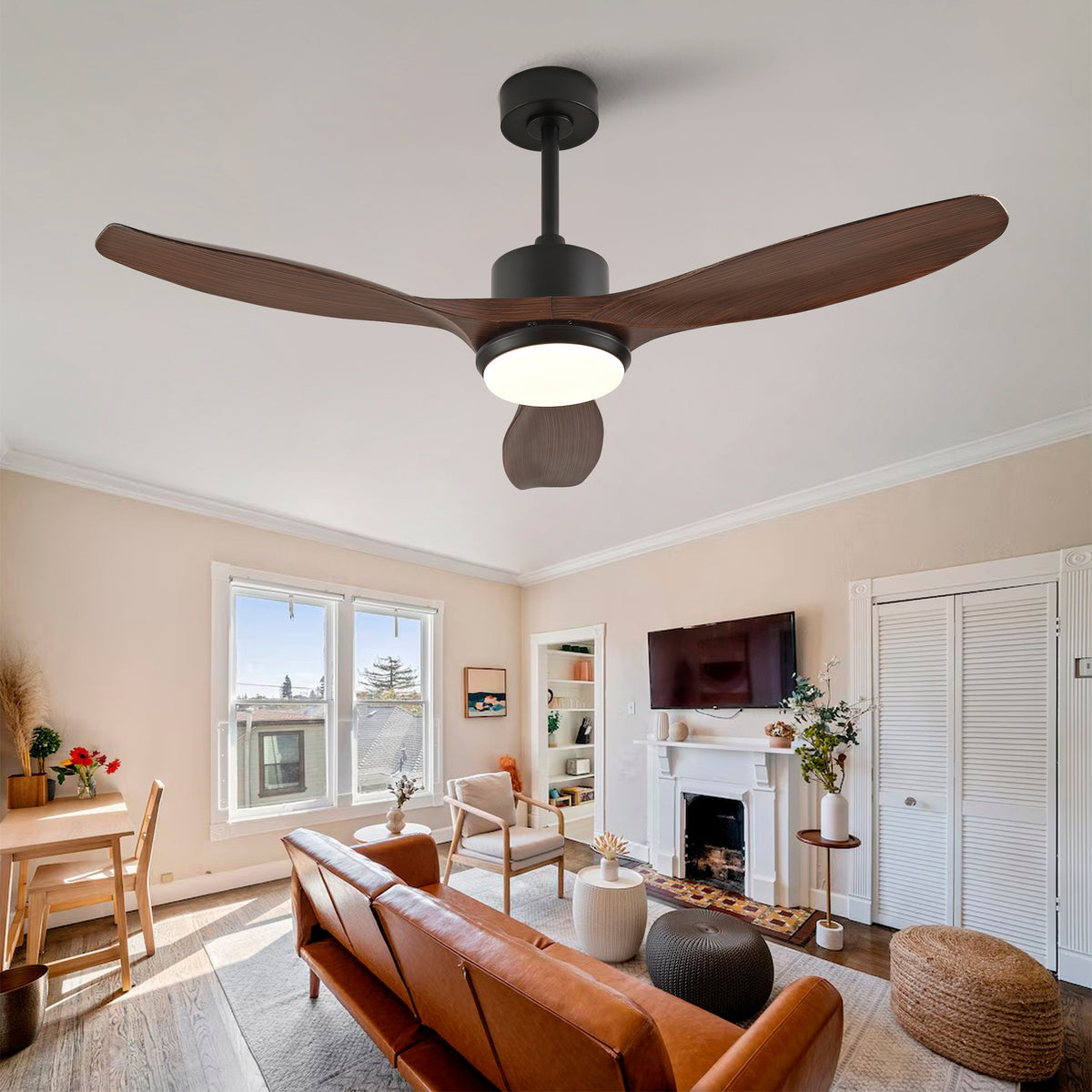 Hot sales 52 Inch Modern Black Ceiling Fan With Light 3 ABS  Blades Remote Control Reversible DC Motor With Dimmable LED
