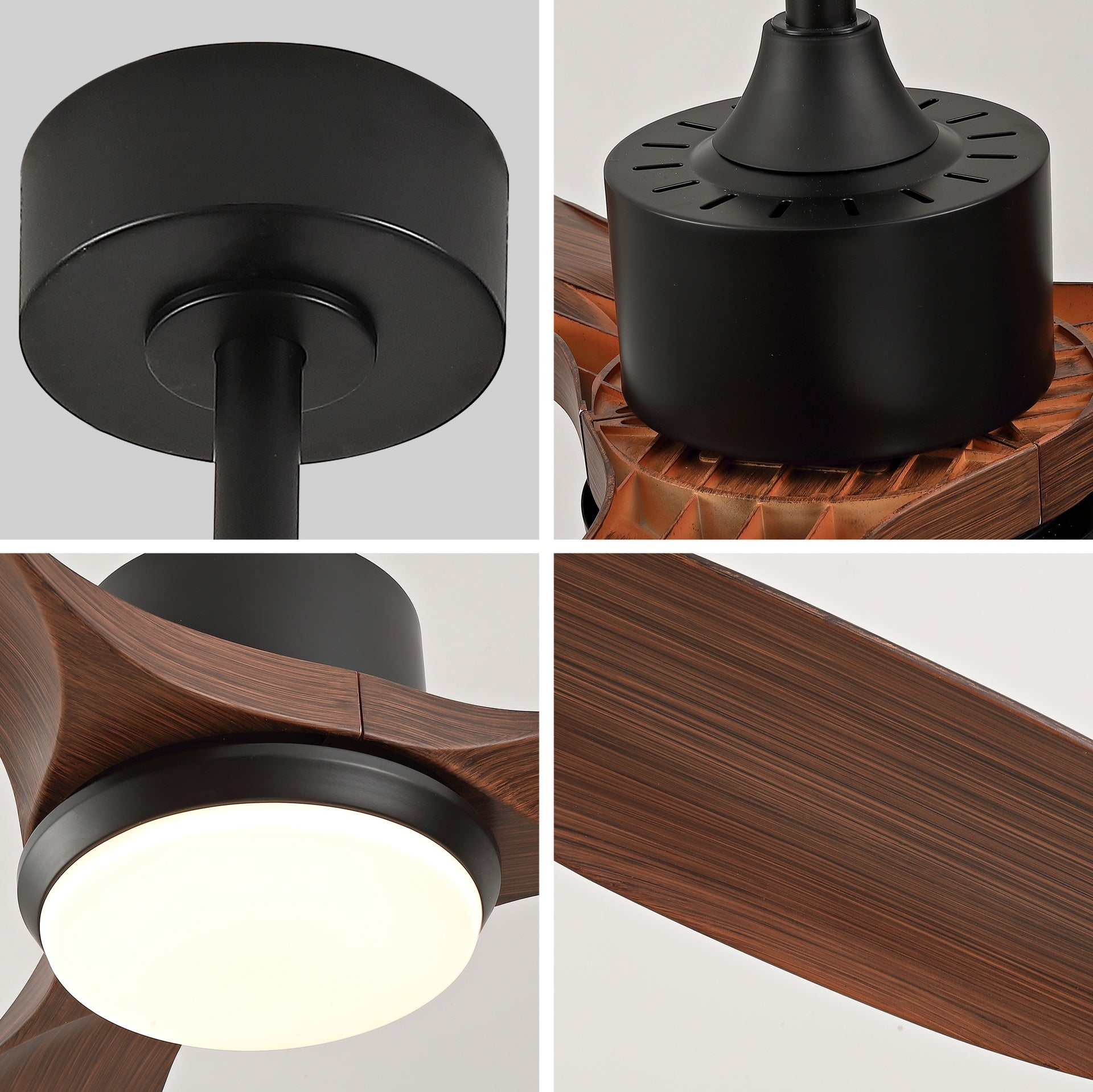 Hot sales 52 Inch Modern Black Ceiling Fan With Light 3 ABS  Blades Remote Control Reversible DC Motor With Dimmable LED