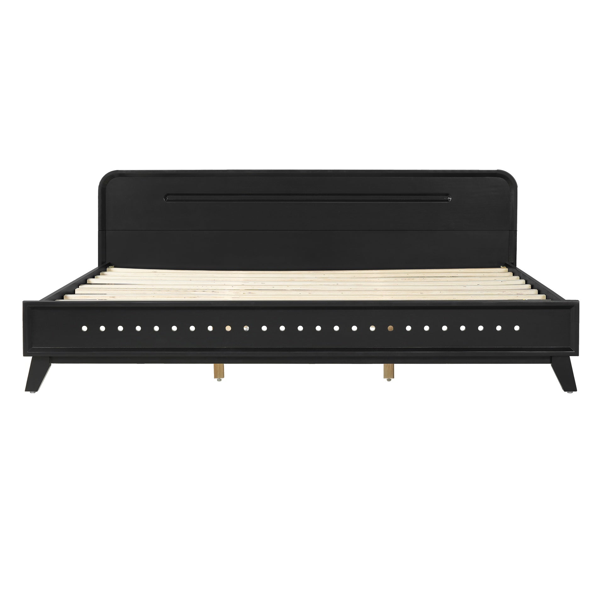 PINE SOLID WOOD KING SIZE BED, SOLID AND STABLE, NO BOX SPRING NEEDED, BLACK COLOR
