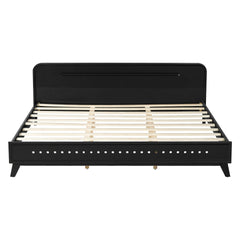 PINE SOLID WOOD KING SIZE BED, SOLID AND STABLE, NO BOX SPRING NEEDED, BLACK COLOR