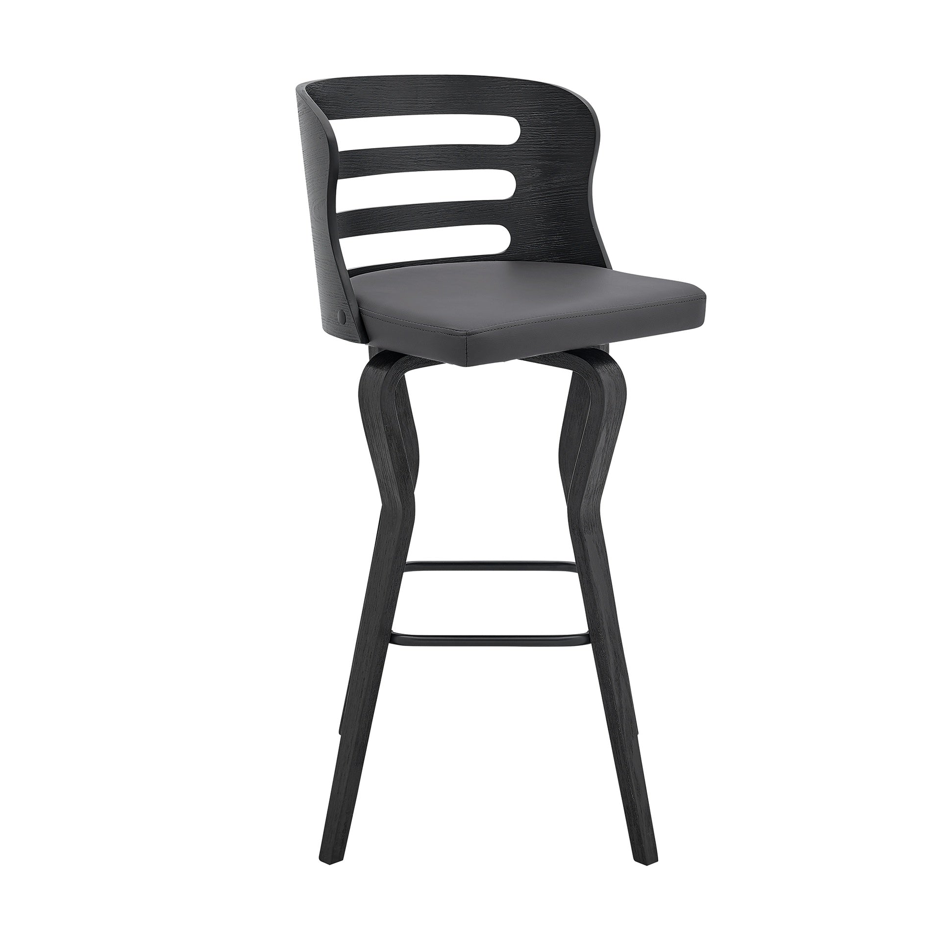 Lusera 30" Swivel Gray Faux Leather and Black Wood Bar Stool