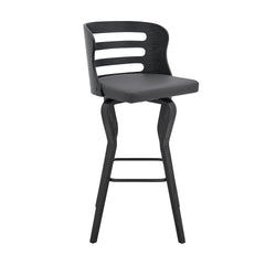 Lusera 30" Swivel Gray Faux Leather and Black Wood Bar Stool