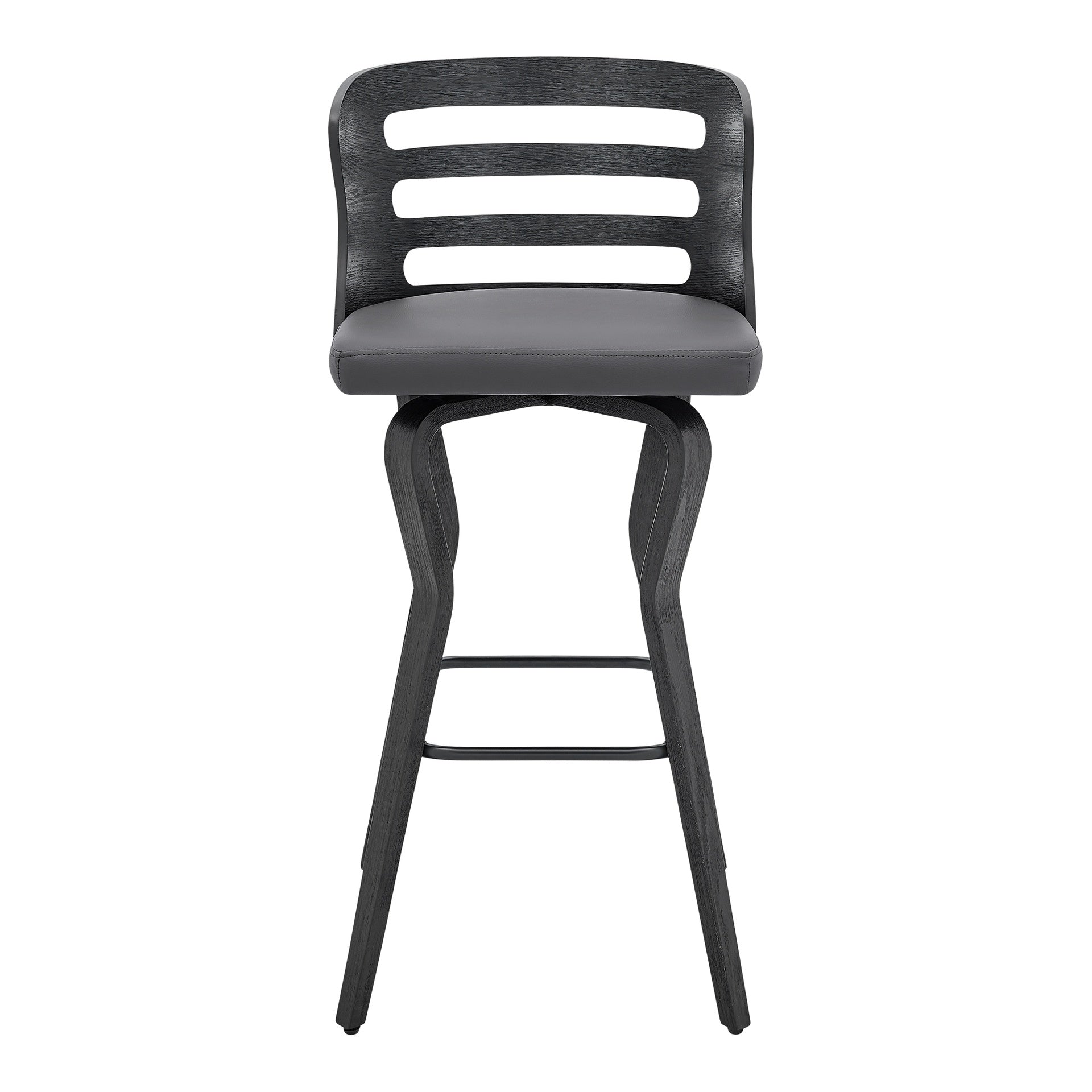 Lusera 30" Swivel Gray Faux Leather and Black Wood Bar Stool
