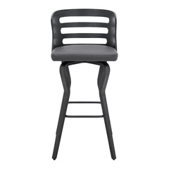 Lusera 30" Swivel Gray Faux Leather and Black Wood Bar Stool
