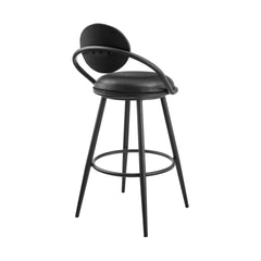 Carnation 30" Swivel Bar Stool in Black Iron with Vintage Black Faux Leather and Black Wood Back