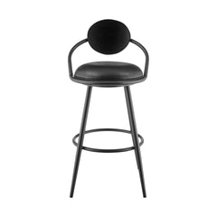 Carnation 30" Swivel Bar Stool in Black Iron with Vintage Black Faux Leather and Black Wood Back