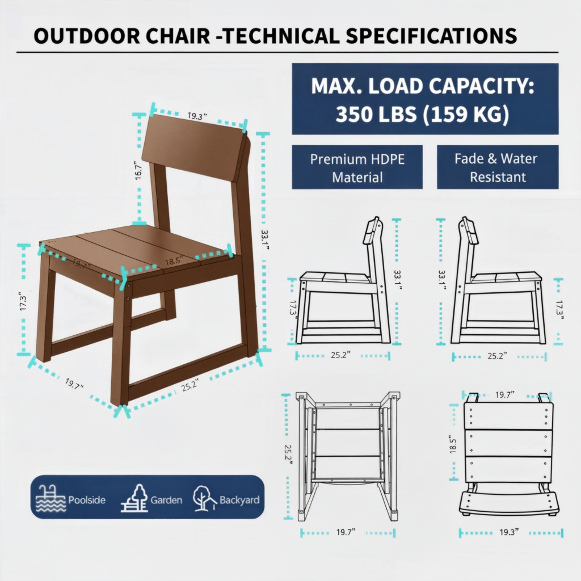 2-Pack Brown HDPE outdoor & garden backres Modernist Designt chairs