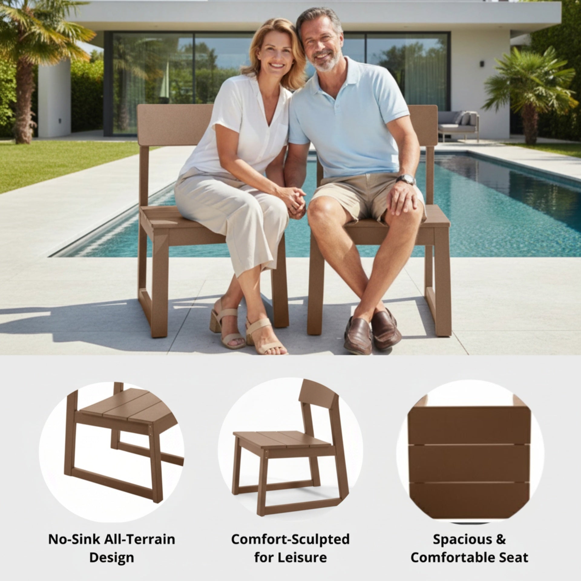 2-Pack Brown HDPE outdoor & garden backres Modernist Designt chairs
