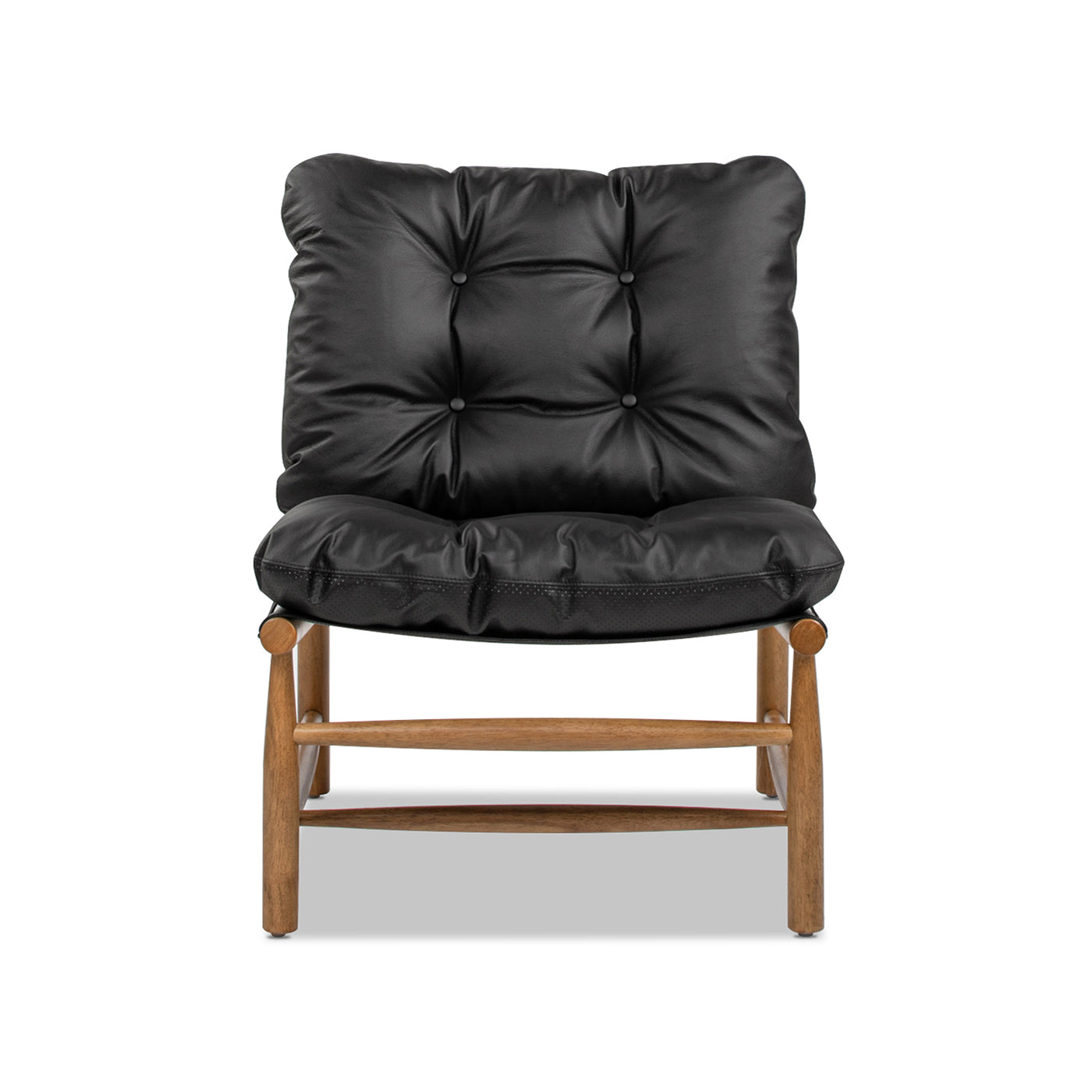 Oxford 26.5" Leather Mid-Century Modern Accent Chair, Noir Black Leather