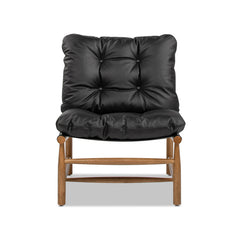 Oxford 26.5" Leather Mid-Century Modern Accent Chair, Noir Black Leather