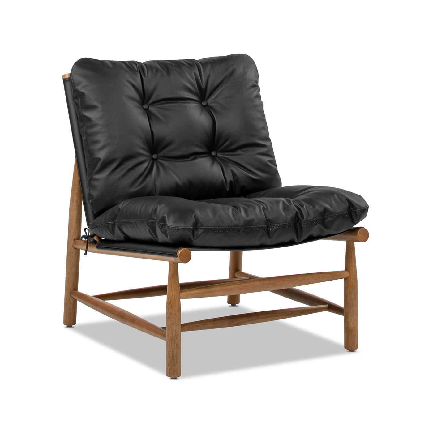 Oxford 26.5" Leather Mid-Century Modern Accent Chair, Noir Black Leather
