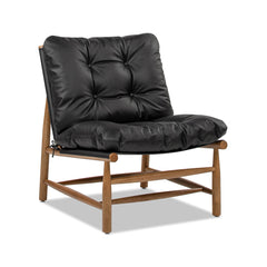 Oxford 26.5" Leather Mid-Century Modern Accent Chair, Noir Black Leather