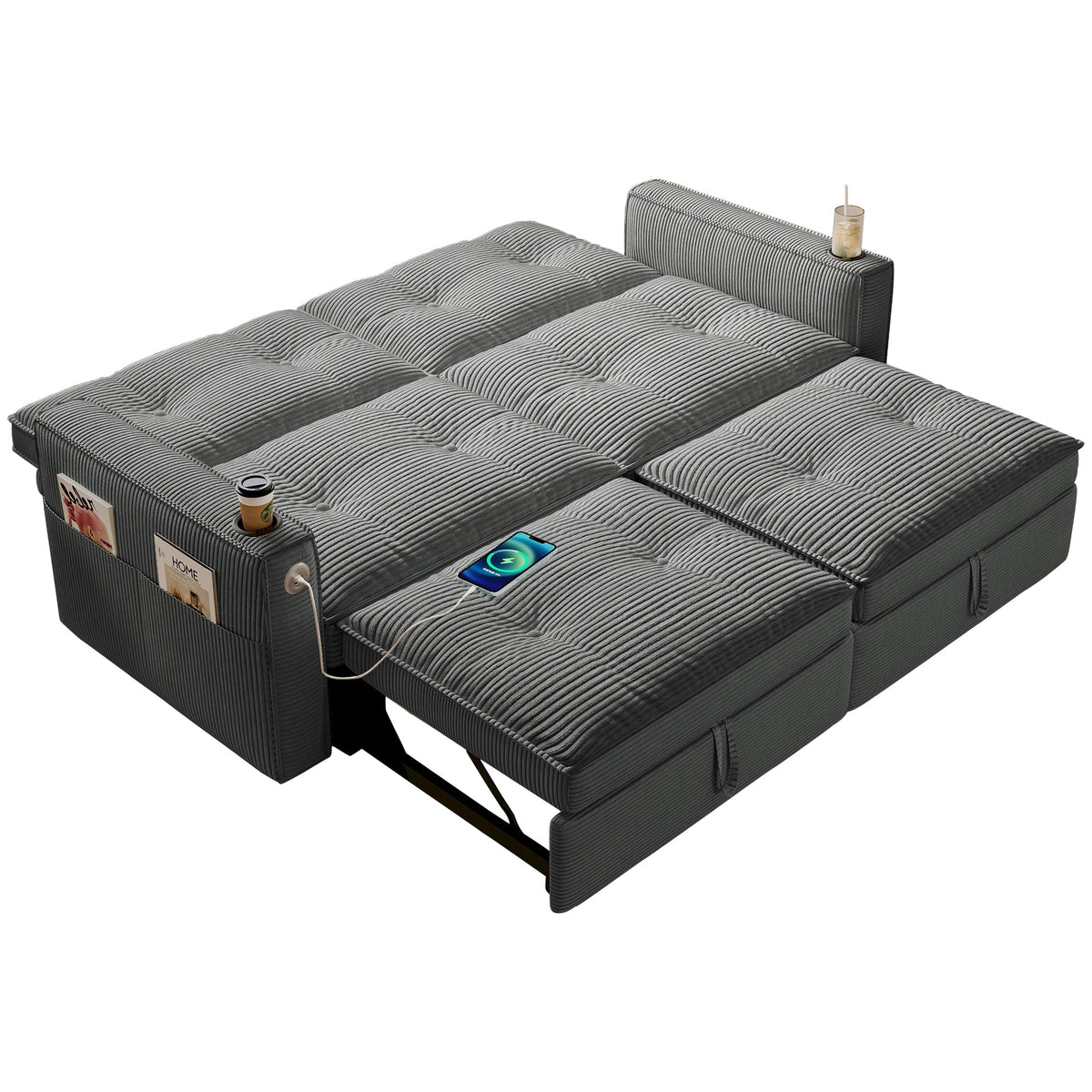 W3820S00013
2-in-1 Multi-Functional Sofa Bed (for Sitting & Sleeping), made of modern corduroy fabric, suitable for living rooms, bedrooms, apartments and small spaces