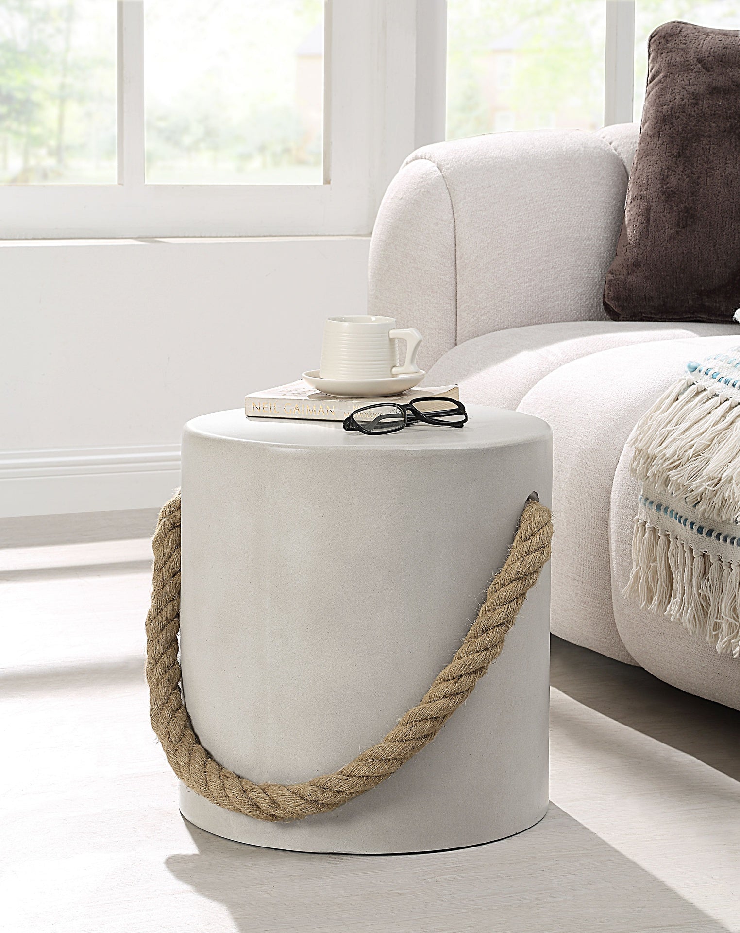 Gene Natural Gray Finish Fiber Concrete Accent Table