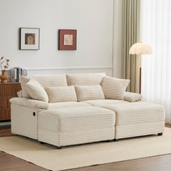 Double Chaise Lounge Set with Reversible Ottoman - Soft Corduroy Fabric, Storage Ottomans,USB Port, Multi-Functional Seat/Table--A
