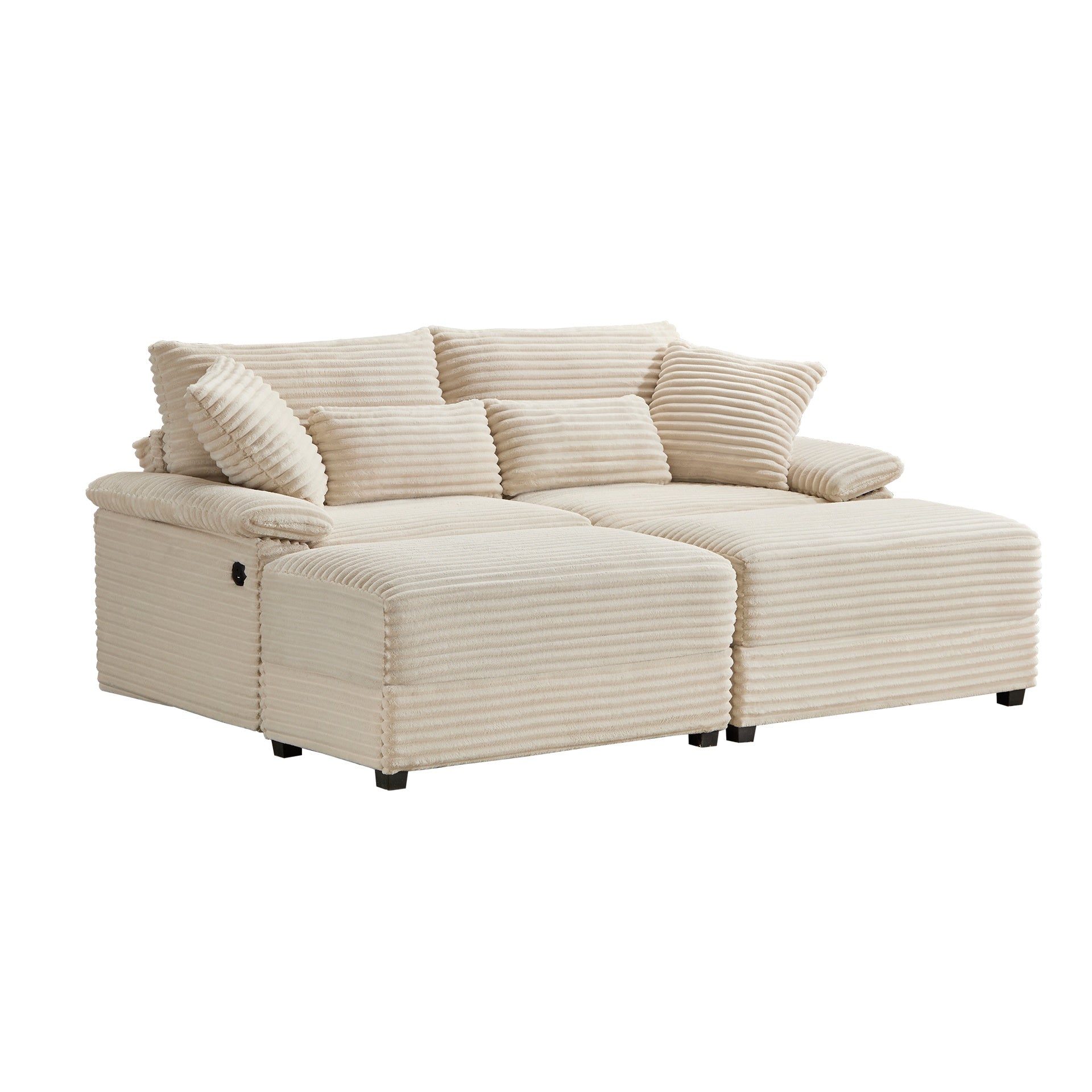Double Chaise Lounge Set with Reversible Ottoman - Soft Corduroy Fabric, Storage Ottomans,USB Port, Multi-Functional Seat/Table--A
