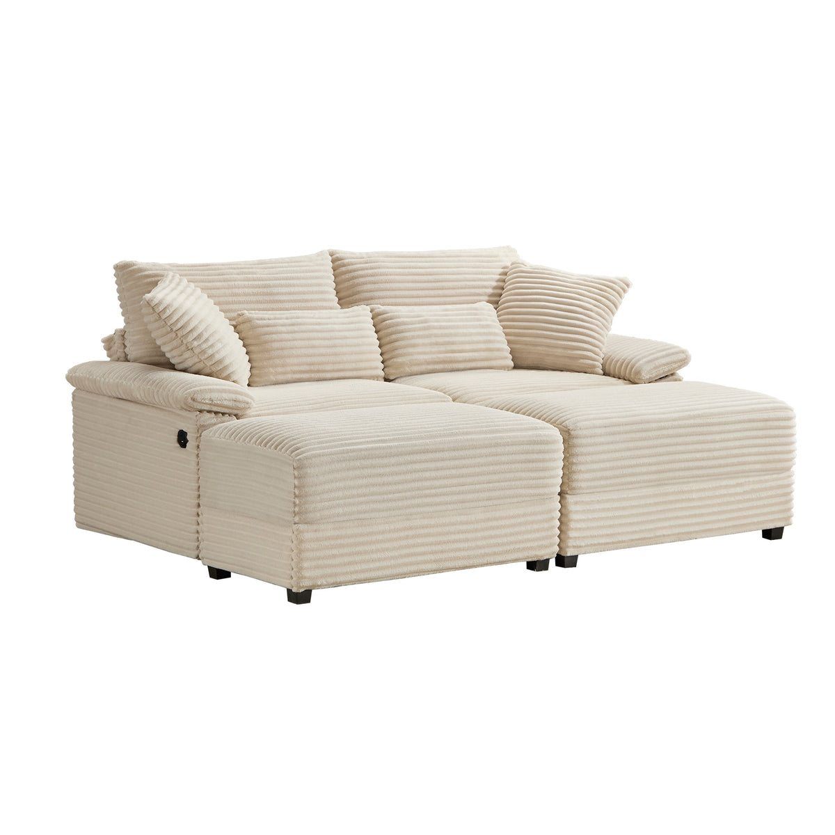 Double Chaise Lounge Set with Reversible Ottoman - Soft Corduroy Fabric, Storage Ottomans,USB Port, Multi-Functional Seat/Table--A