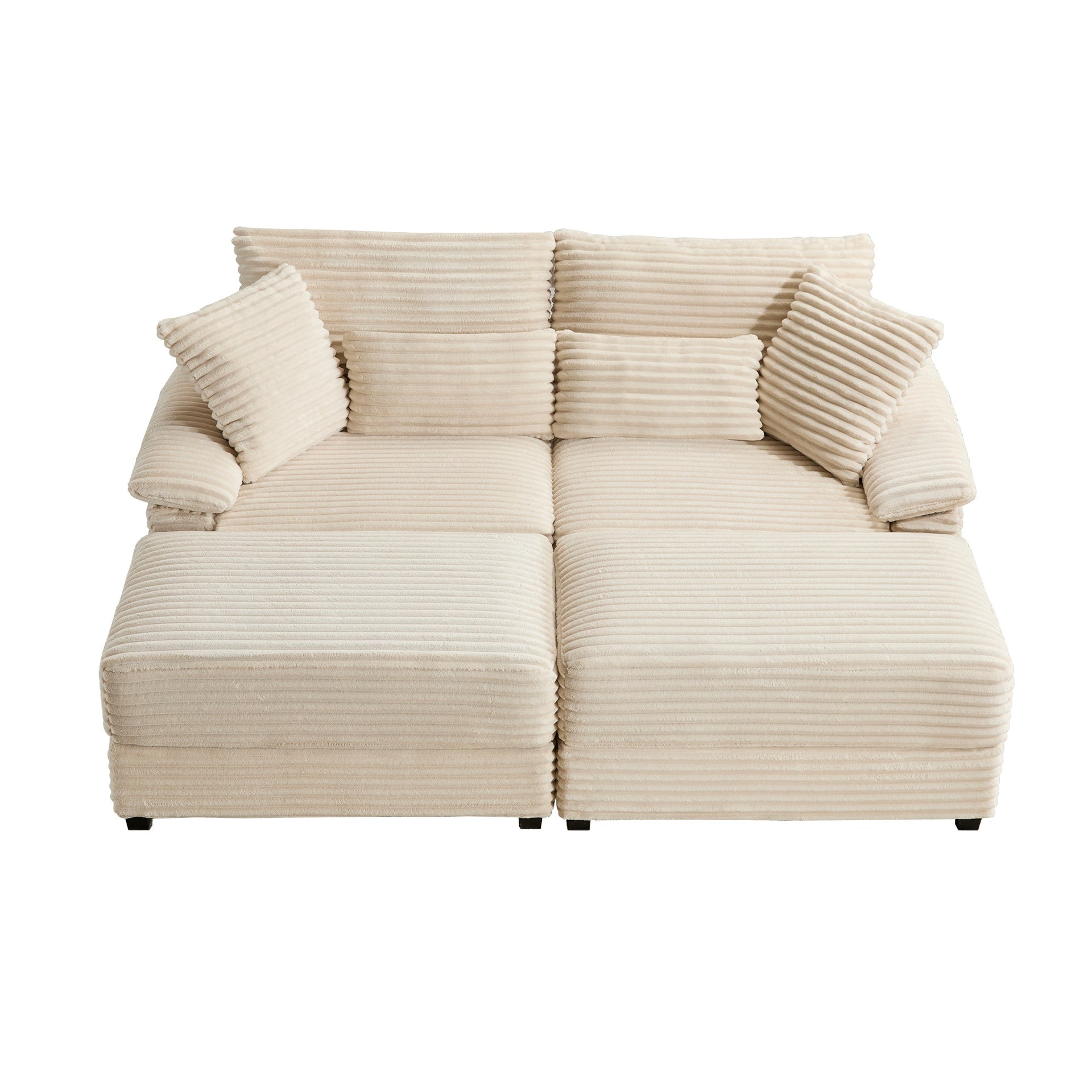 Double Chaise Lounge Set with Reversible Ottoman - Soft Corduroy Fabric, Storage Ottomans,USB Port, Multi-Functional Seat/Table--A