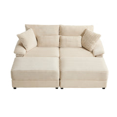 Double Chaise Lounge Set with Reversible Ottoman - Soft Corduroy Fabric, Storage Ottomans,USB Port, Multi-Functional Seat/Table--A