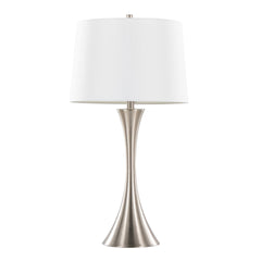 Lenuxe 29" Contemporary Metal Table Lamp in Brushed Nickel with White Textured Linen Shade from Grandview Gallery by LumiSource - Set of 2