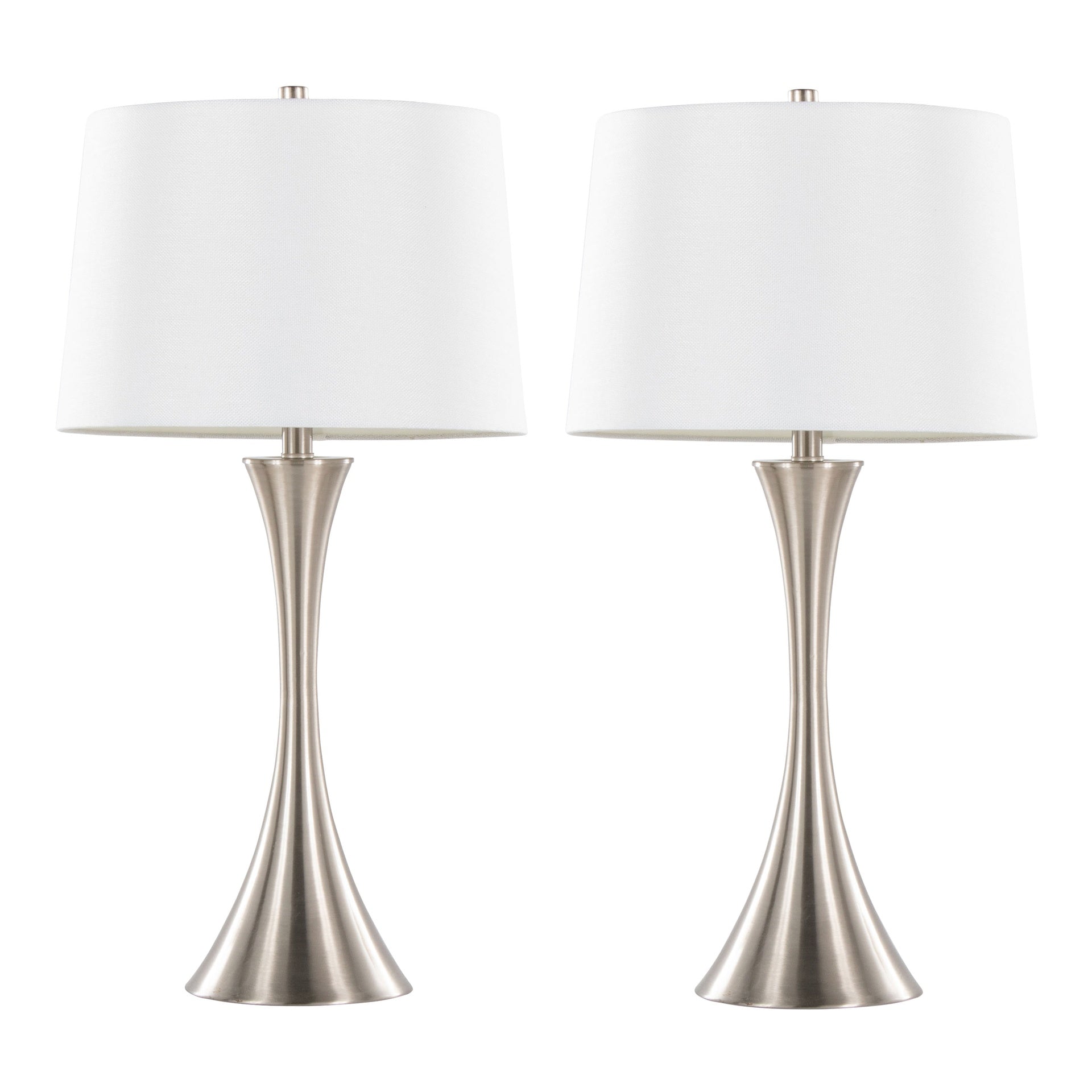 Lenuxe 29" Contemporary Metal Table Lamp in Brushed Nickel with White Textured Linen Shade from Grandview Gallery by LumiSource - Set of 2