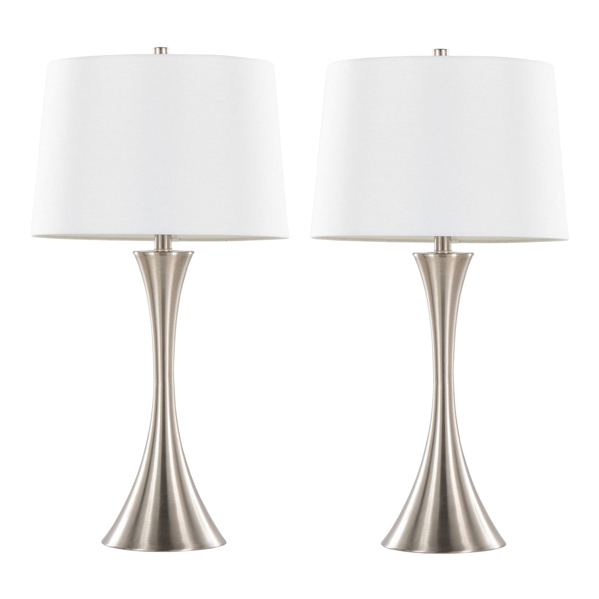 Lenuxe 29" Contemporary Metal Table Lamp in Brushed Nickel with White Textured Linen Shade from Grandview Gallery by LumiSource - Set of 2
