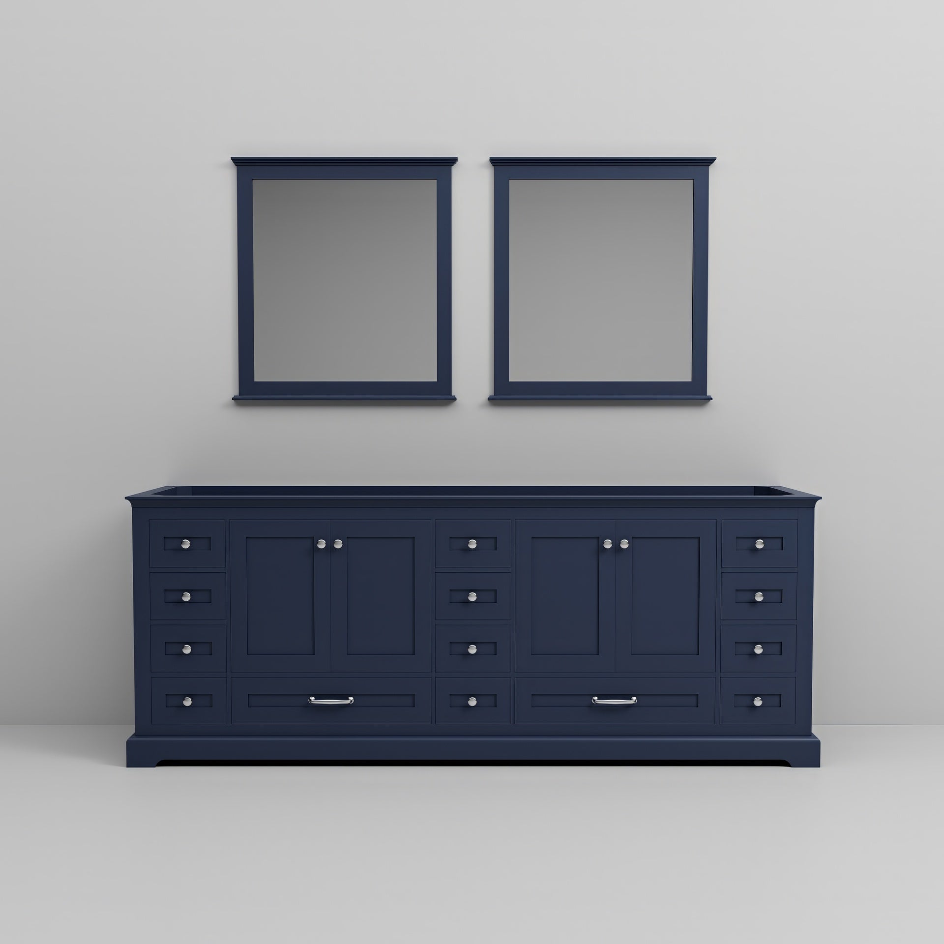 Navy Blue Double Bath Vanity 84 in. W x 22 in. D, and 34 in. Mirrors