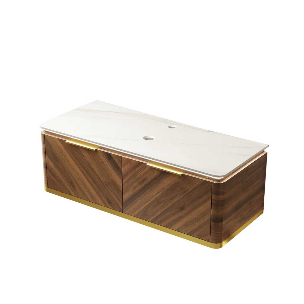 DIPA 48" Wall-Mounted Carrara White Sintered Stone Countertop and Dark Walnut Woodgrain Plywood Cabinet, NO Basin, NO Faucet and Sink Cover