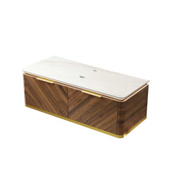 DIPA 48" Wall-Mounted Carrara White Sintered Stone Countertop and Dark Walnut Woodgrain Plywood Cabinet, NO Basin, NO Faucet and Sink Cover