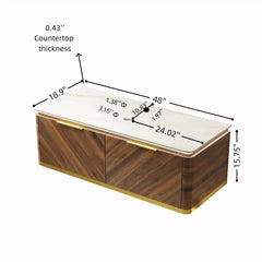 DIPA 48" Wall-Mounted Carrara White Sintered Stone Countertop and Dark Walnut Woodgrain Plywood Cabinet, NO Basin, NO Faucet and Sink Cover