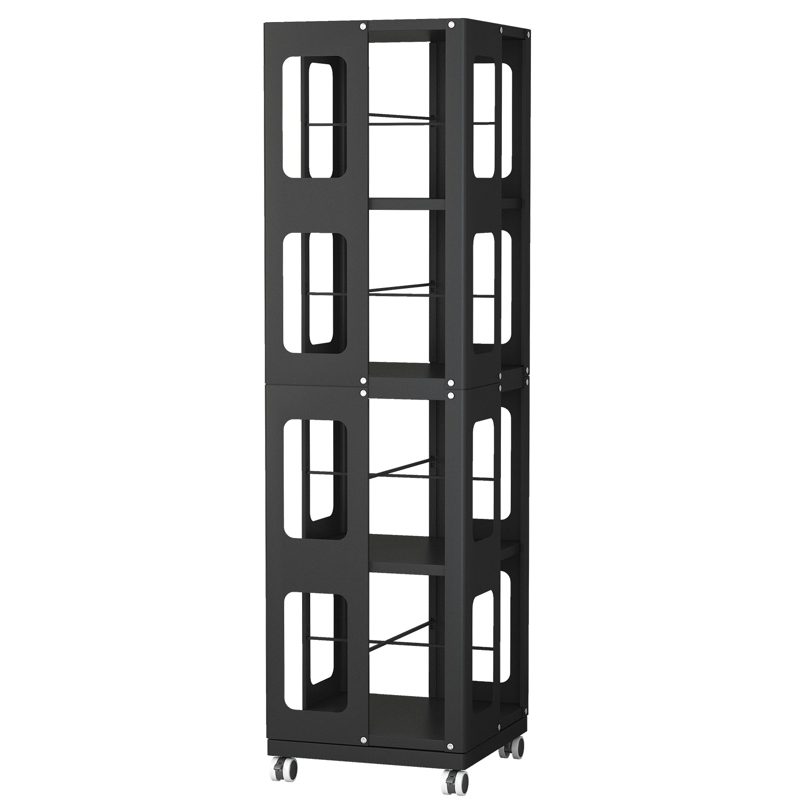 4-Tier All-Steel Rotating Bookshelf with 360° Wheels, Large Size Sturdy & Spacious Book Rack, New Style Black Bookshelf,Easy Assembly