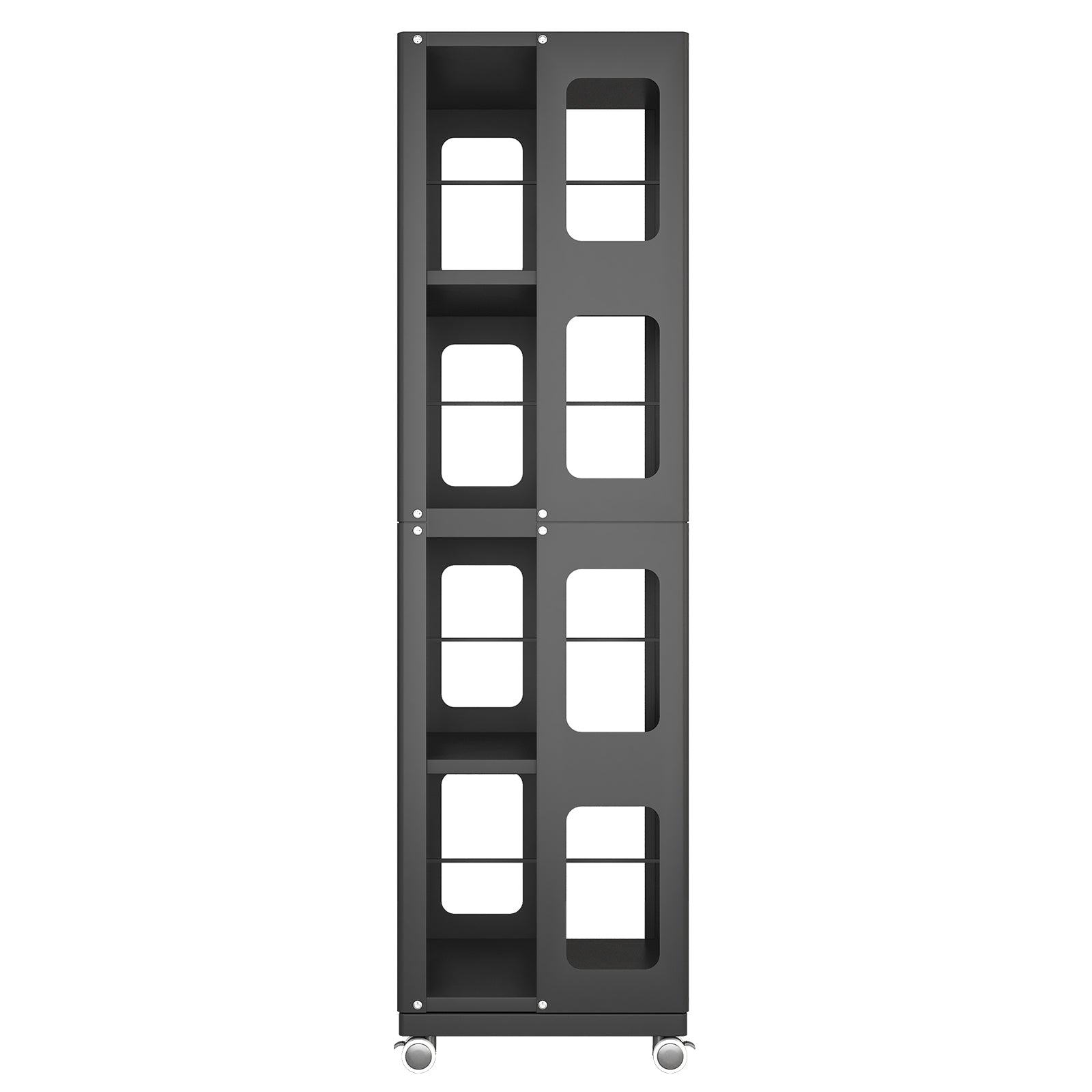 4-Tier All-Steel Rotating Bookshelf with 360° Wheels, Large Size Sturdy & Spacious Book Rack, New Style Black Bookshelf,Easy Assembly