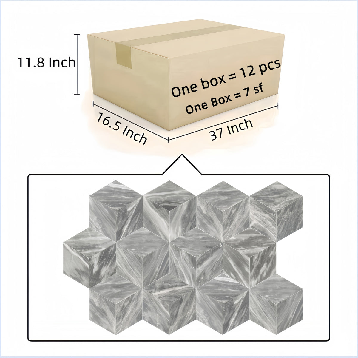 Hexagon Carrara Marble, Gray marble, natural marble,for wall and floor,honed finished marble tile, natural stone, genuine marble, real marble, 1 box 12 pcs