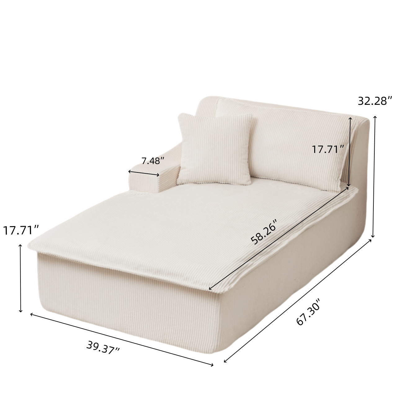 Right Armrest Chaise Lounge Chair Upholstered Sofa Bed No Assembly Required,Oversized Sleeper Chair in Box for Living Room, Movie Room, Bedroom (Single)