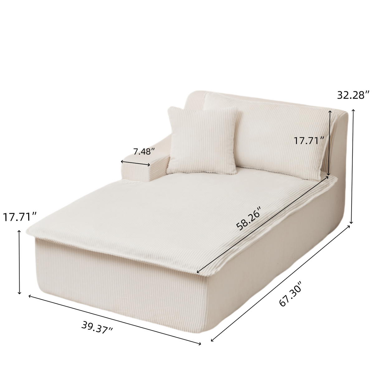 Right Armrest Chaise Lounge Chair Upholstered Sofa Bed No Assembly Required,Oversized Sleeper Chair in Box for Living Room, Movie Room, Bedroom (Single)