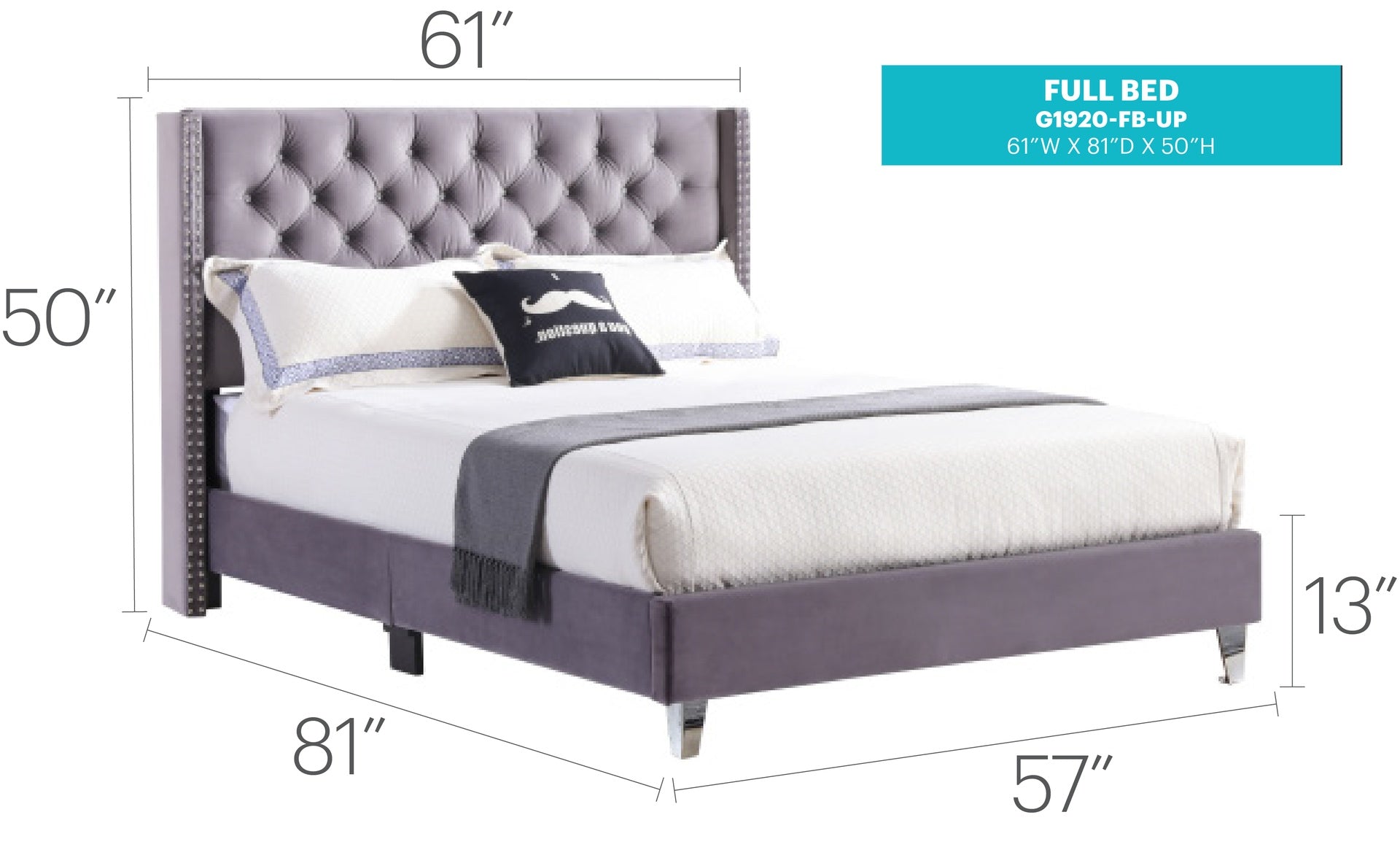 Transitional Gray Full Upholstered Bed