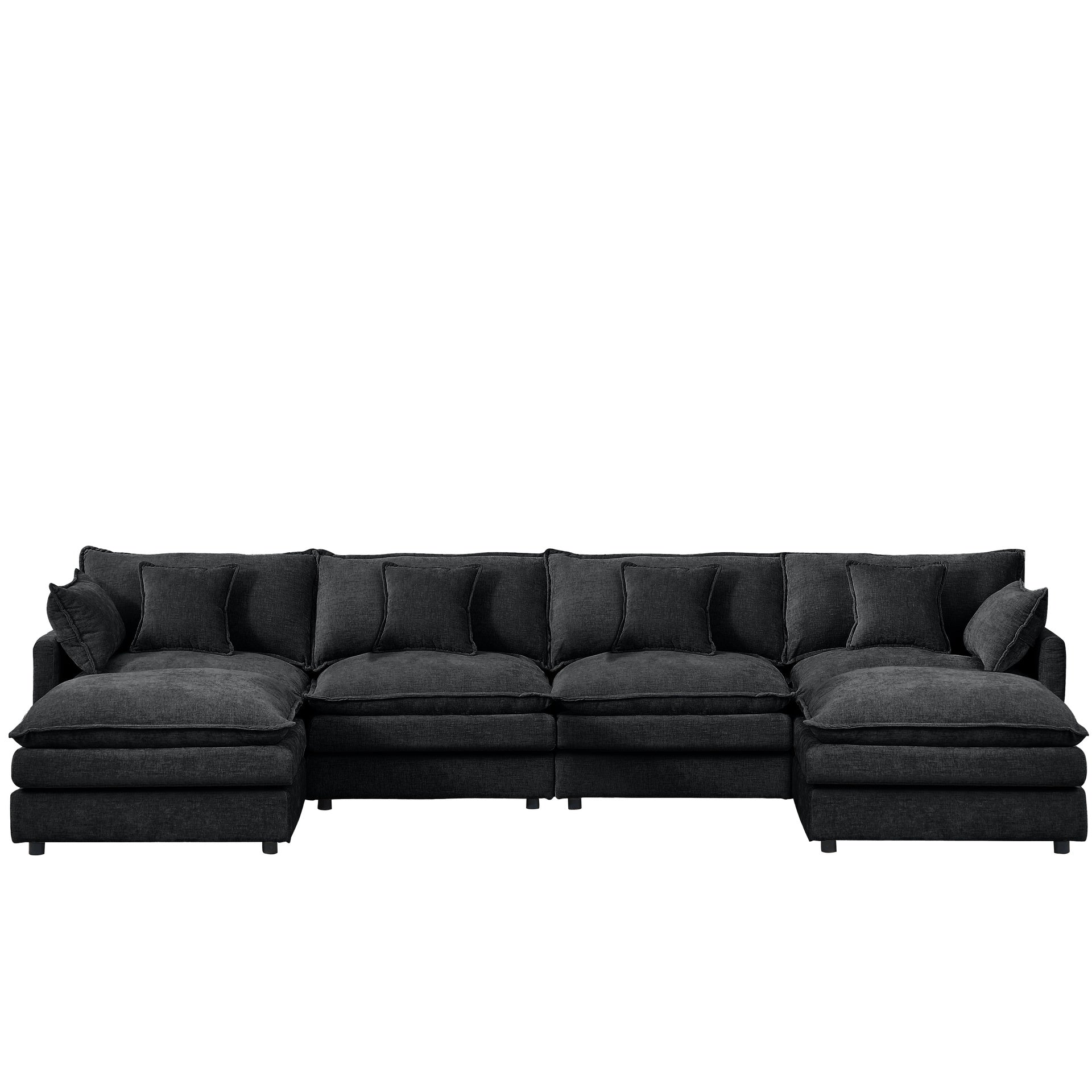 Modular Sectional Sofa, 130.7 Inch U Shaped Couch Set for Living Room, 4-Seater Comfy Cloud Couches with Movable Ottoman, DIY Combination, Chenille, Black