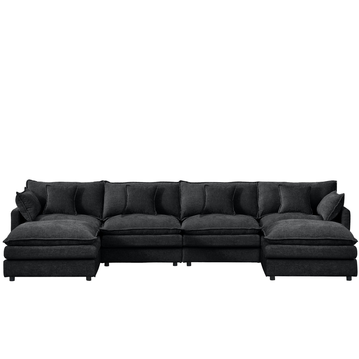 Modular Sectional Sofa, 130.7 Inch U Shaped Couch Set for Living Room, 4-Seater Comfy Cloud Couches with Movable Ottoman, DIY Combination, Chenille, Black